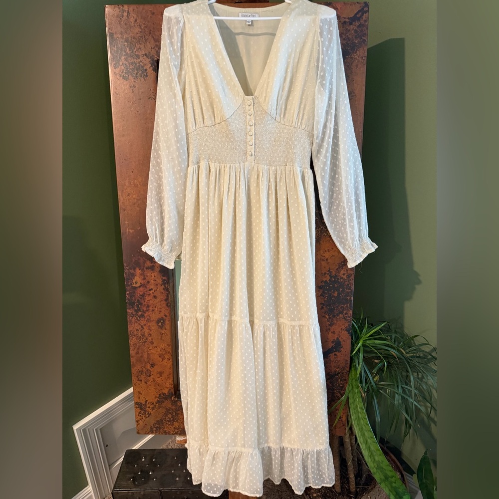 Patrons of Peace Ivory Swiss Dot Long Sleeve Maxi Dress